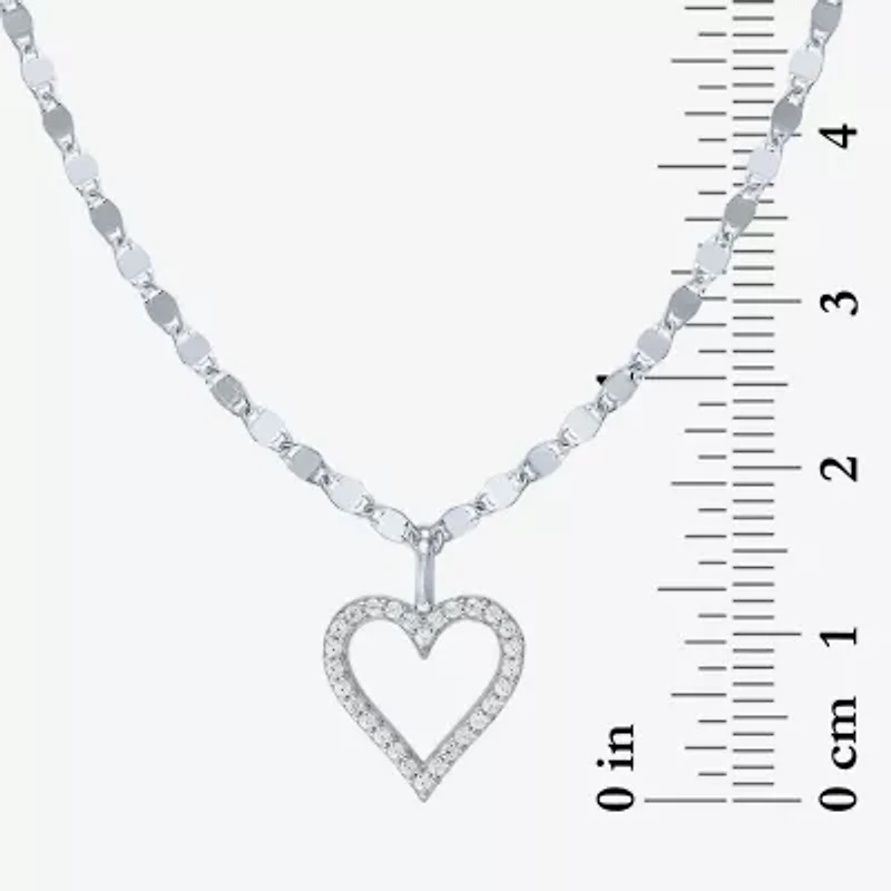 (G-H / I1-I2) Womens 1/10 CT. T.W. Lab Grown White Diamond 14K Gold Over Silver Heart 18 Inch Pendant Necklace