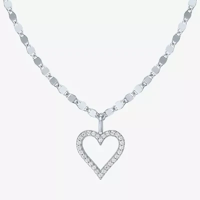 (G-H / I1-I2) Womens 1/10 CT. T.W. Lab Grown White Diamond 14K Gold Over Silver Heart 18 Inch Pendant Necklace
