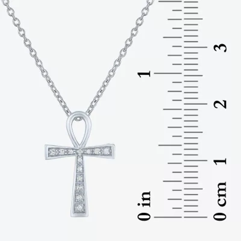 Diamond Accent Egyptian Ankh Womens Diamond Accent Natural White Diamond Sterling Silver Cross 18 Inch Pendant Necklace
