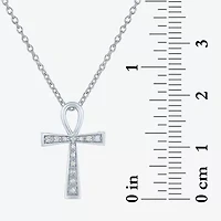 Diamond Accent Egyptian Ankh Womens Diamond Accent Natural White Diamond Sterling Silver Cross 18 Inch Pendant Necklace