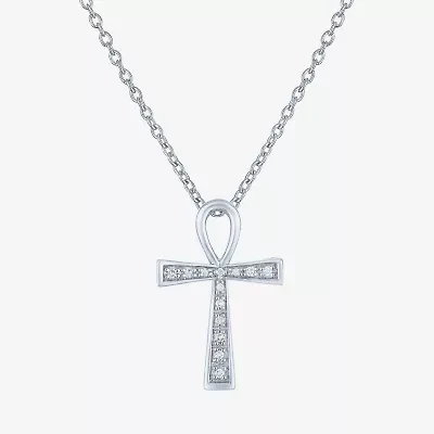 Diamond Accent Egyptian Ankh Womens Diamond Accent Natural White Diamond Sterling Silver Cross 18 Inch Pendant Necklace