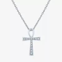Diamond Accent Egyptian Ankh Womens Diamond Accent Natural White Diamond Sterling Silver Cross 18 Inch Pendant Necklace