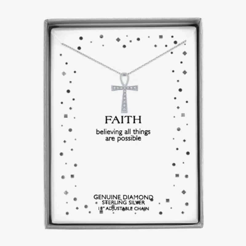 Diamond Accent Egyptian Ankh Womens Diamond Accent Natural White Diamond Sterling Silver Cross 18 Inch Pendant Necklace
