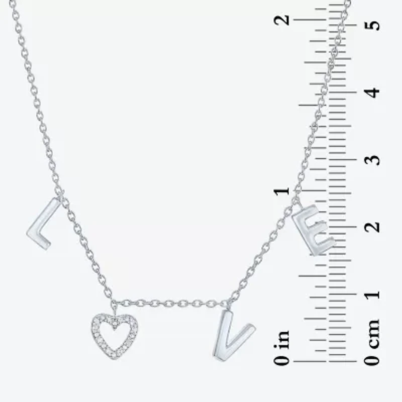 Diamond Accent "Love" Womens Diamond Accent Natural White Diamond Sterling Silver 18 Inch Pendant Necklace