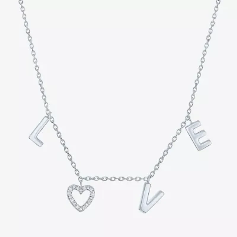 Diamond Accent "Love" Womens Diamond Accent Natural White Diamond Sterling Silver 18 Inch Pendant Necklace