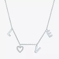 Diamond Accent "Love" Womens Diamond Accent Natural White Diamond Sterling Silver 18 Inch Pendant Necklace