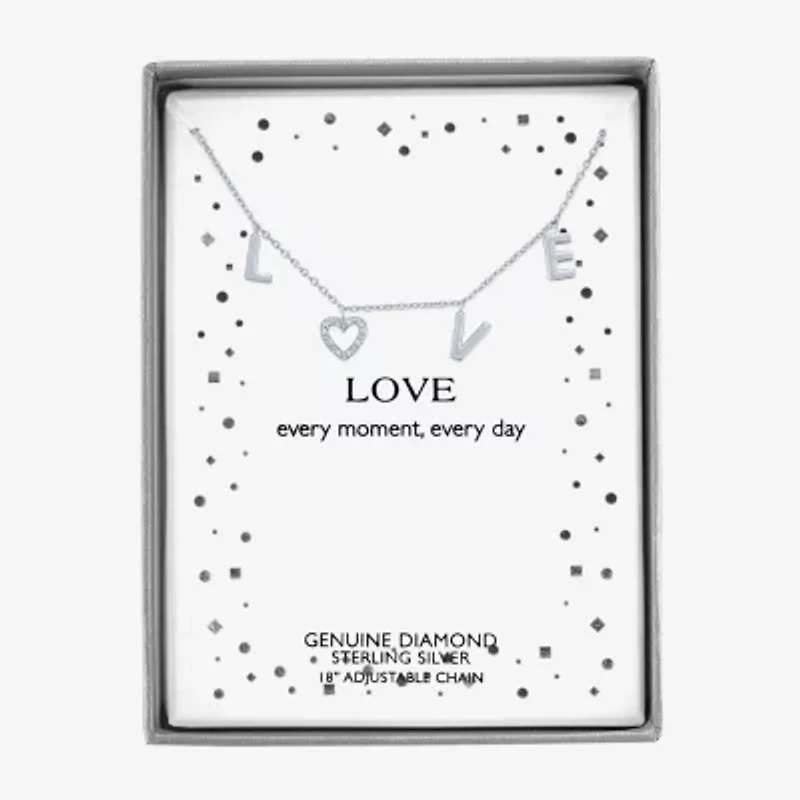 Diamond Accent "Love" Womens Diamond Accent Natural White Diamond Sterling Silver 18 Inch Pendant Necklace