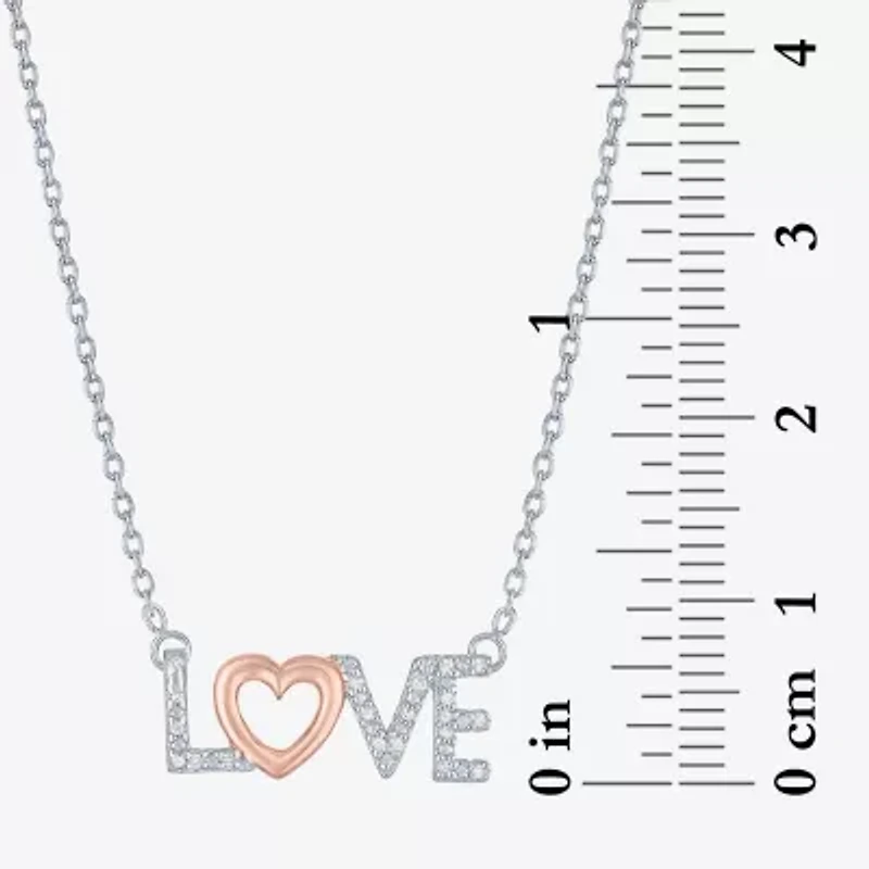 Diamond Accent "Love" Womens Diamond Accent Natural Diamond 14K Rose Gold Over Silver Sterling Silver 18 Inch Pendant Necklace