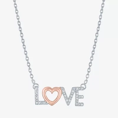 Diamond Accent "Love" Womens Diamond Accent Natural Diamond 14K Rose Gold Over Silver Sterling Silver 18 Inch Pendant Necklace
