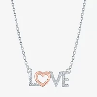 Diamond Accent "Love" Womens Diamond Accent Natural Diamond 14K Rose Gold Over Silver Sterling Silver 18 Inch Pendant Necklace