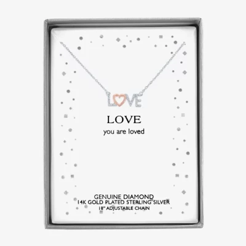 Diamond Accent "Love" Womens Diamond Accent Natural Diamond 14K Rose Gold Over Silver Sterling Silver 18 Inch Pendant Necklace