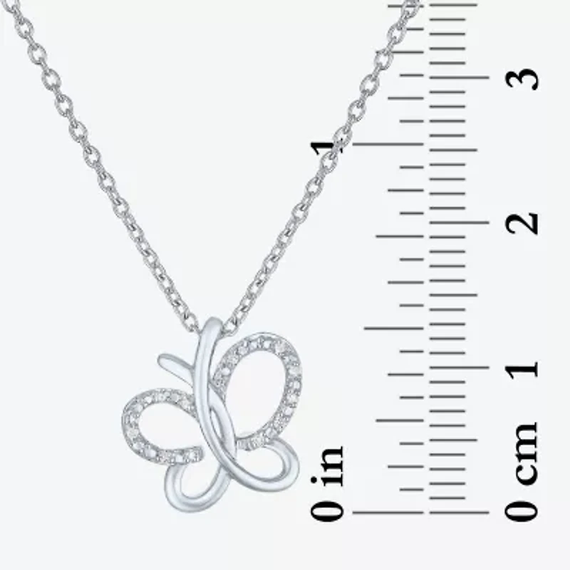 Diamond Accent Womens Diamond Accent Natural White Diamond Sterling Silver Butterfly 18 Inch Pendant Necklace