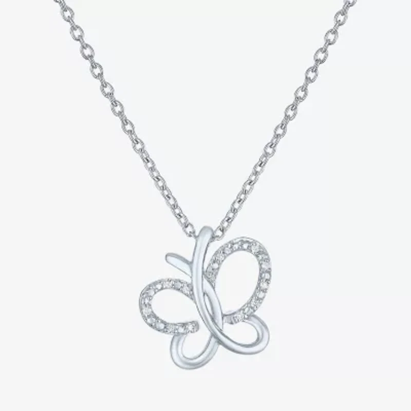 Diamond Accent Womens Diamond Accent Natural White Diamond Sterling Silver Butterfly 18 Inch Pendant Necklace