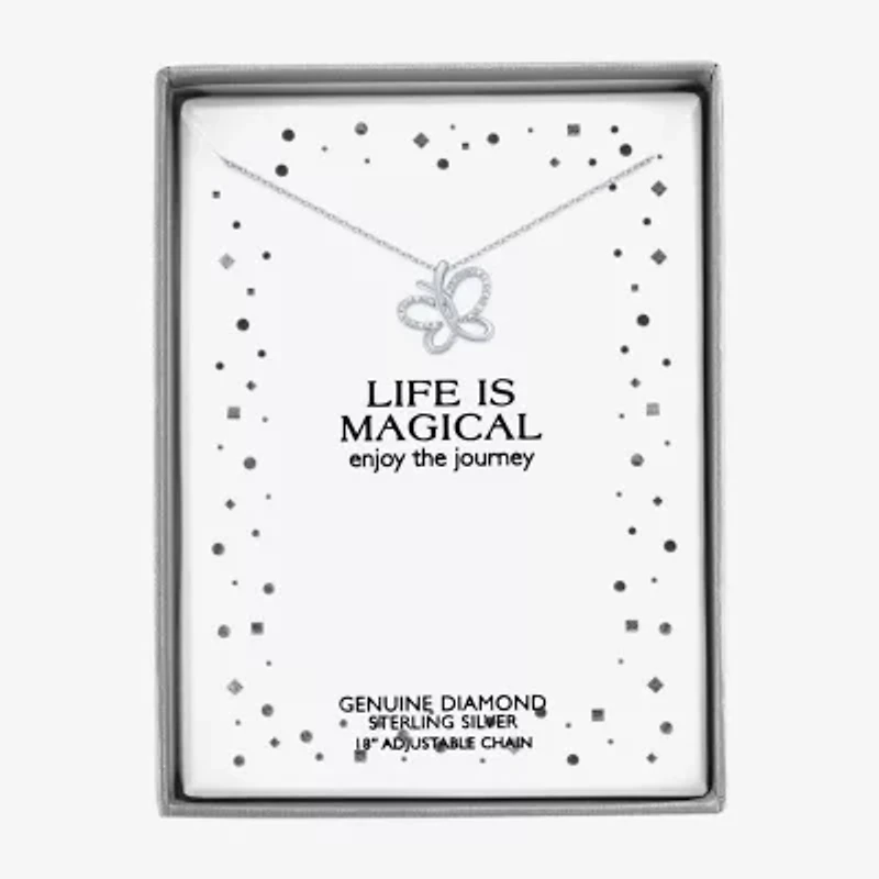 Diamond Accent Womens Diamond Accent Natural White Diamond Sterling Silver Butterfly 18 Inch Pendant Necklace