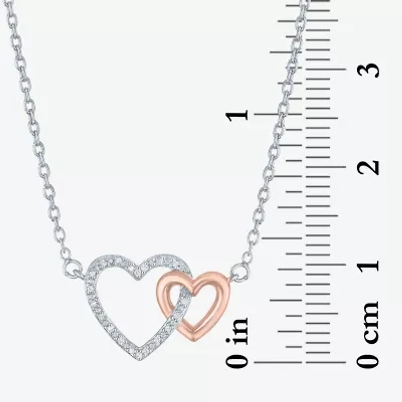Diamond Accent "Love" Womens Diamond Accent Natural White Diamond 10K Rose Gold Over Silver Sterling Silver Heart 18 Inch Pendant Necklace