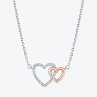 Diamond Accent "Love" Womens Diamond Accent Natural White Diamond 10K Rose Gold Over Silver Sterling Silver Heart 18 Inch Pendant Necklace