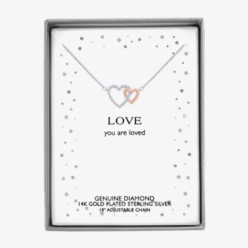Diamond Accent "Love" Womens Diamond Accent Natural White Diamond 10K Rose Gold Over Silver Sterling Silver Heart 18 Inch Pendant Necklace
