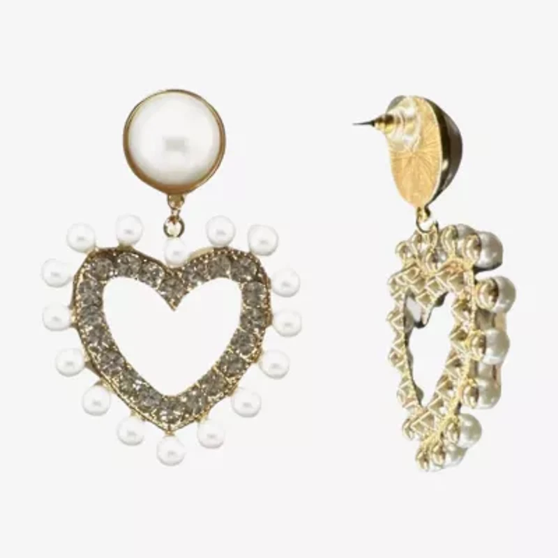 Bijoux Bar Womens Simulated Pearl Heart Drop Earrings