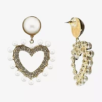 Bijoux Bar Womens Simulated Pearl Heart Drop Earrings