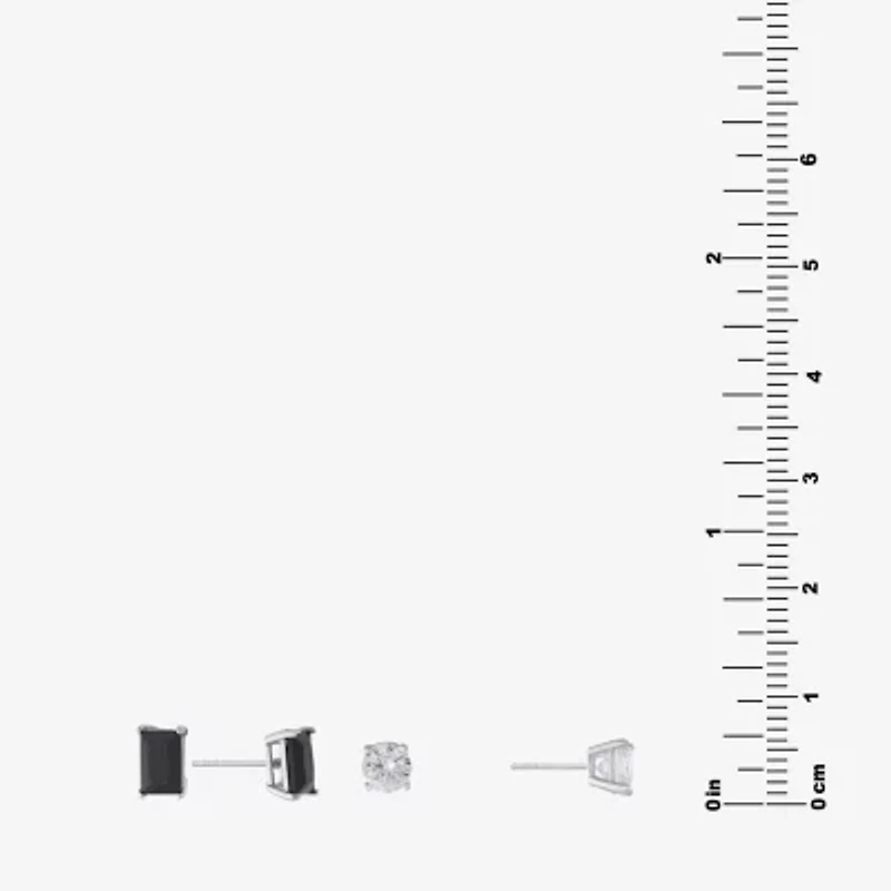 Silver Treasures Womens Cubic Zirconia Sterling Silver 2 Pair Earring Set