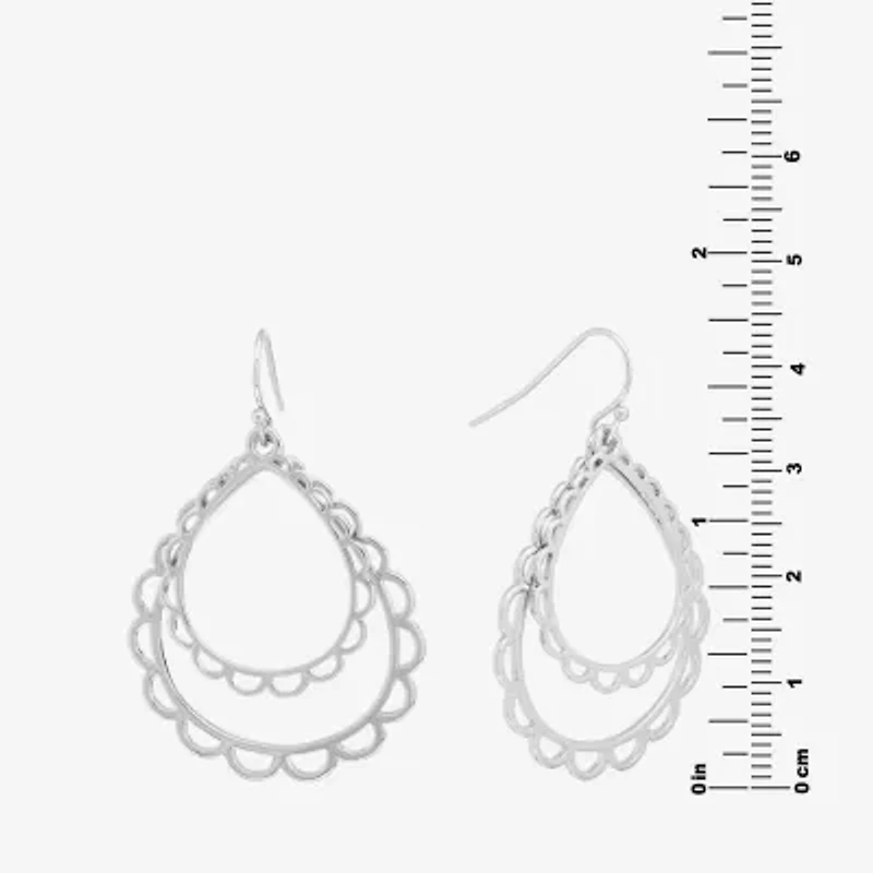 Silver Reflections Scalloped Womens Pure Silver Over Brass Drop Earrings