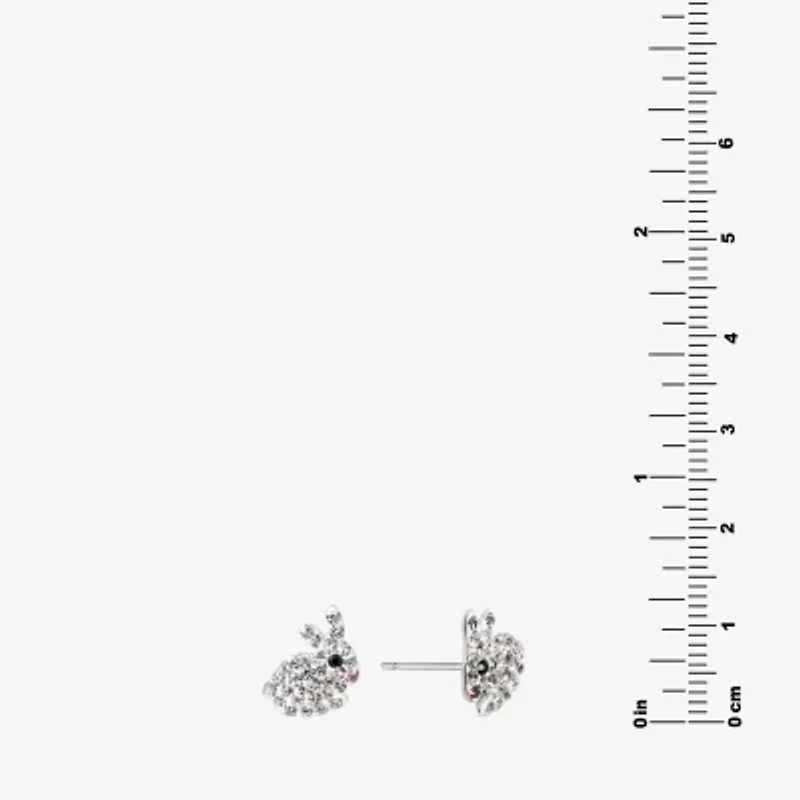 Silver Treasures Bunny Multi Color Crystal Sterling Silver 12.1mm Stud Earrings