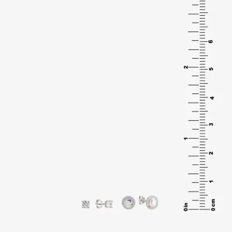 Silver Treasures Stud Womens Cubic Zirconia Sterling Silver 2 Pair Earring Set