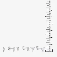 Silver Treasures Stud Womens Cubic Zirconia Sterling Silver Triangle 3 Pair Earring Set