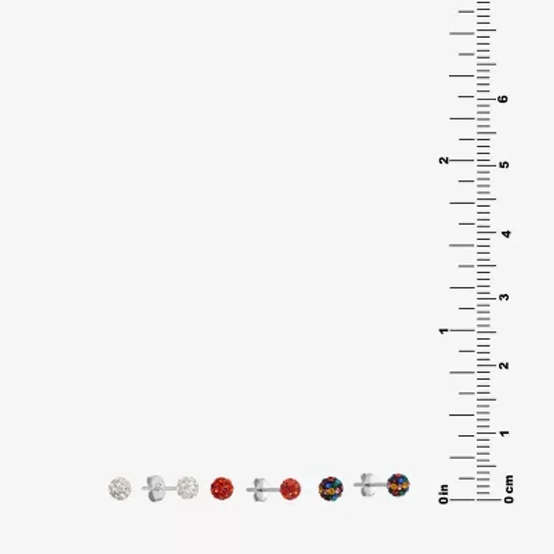 Silver Treasures Stud Womens Multi Color Crystal Sterling Silver 3 Pair Earring Set