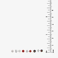 Silver Treasures Stud Womens Multi Color Crystal Sterling Silver 3 Pair Earring Set