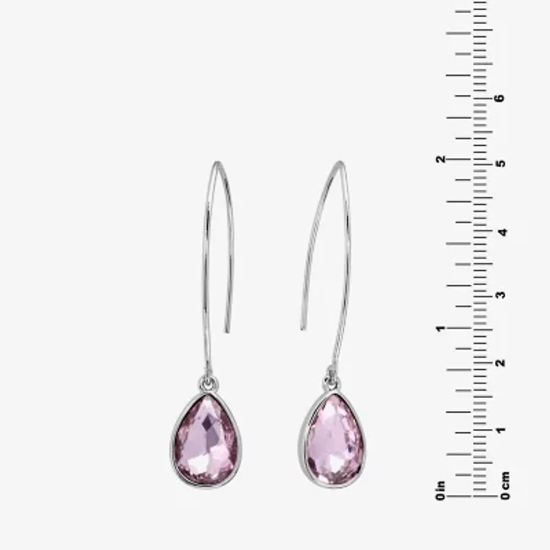 Sparkle Allure Threader Womens Pink Crystal Pure Silver Over Brass Drop Earrings