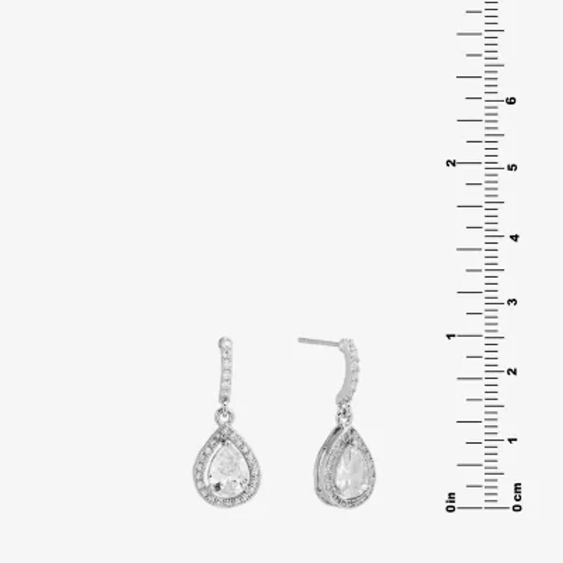 Sparkle Allure Halo Womens Crystal Pure Silver Over Brass Drop Earrings