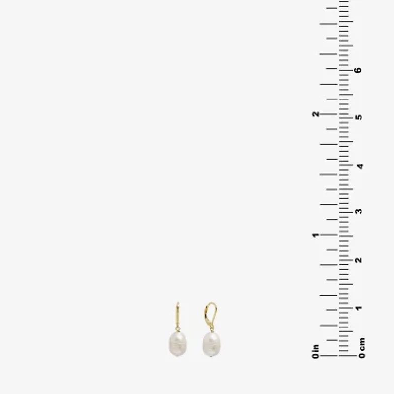Silver Treasures Womens White Cultured Freshwater Pearl 14K Gold Over Silver Drop Earrings