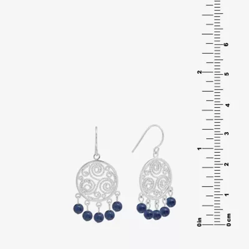 Sparkle Allure Filigree Genuine Stone Beaded Womens Pink Pure Silver Over Brass Drop Earrings