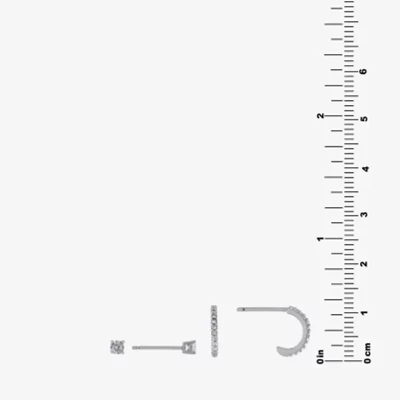 Silver Treasures Womens Cubic Zirconia Sterling Silver 2 Pair Earring Set