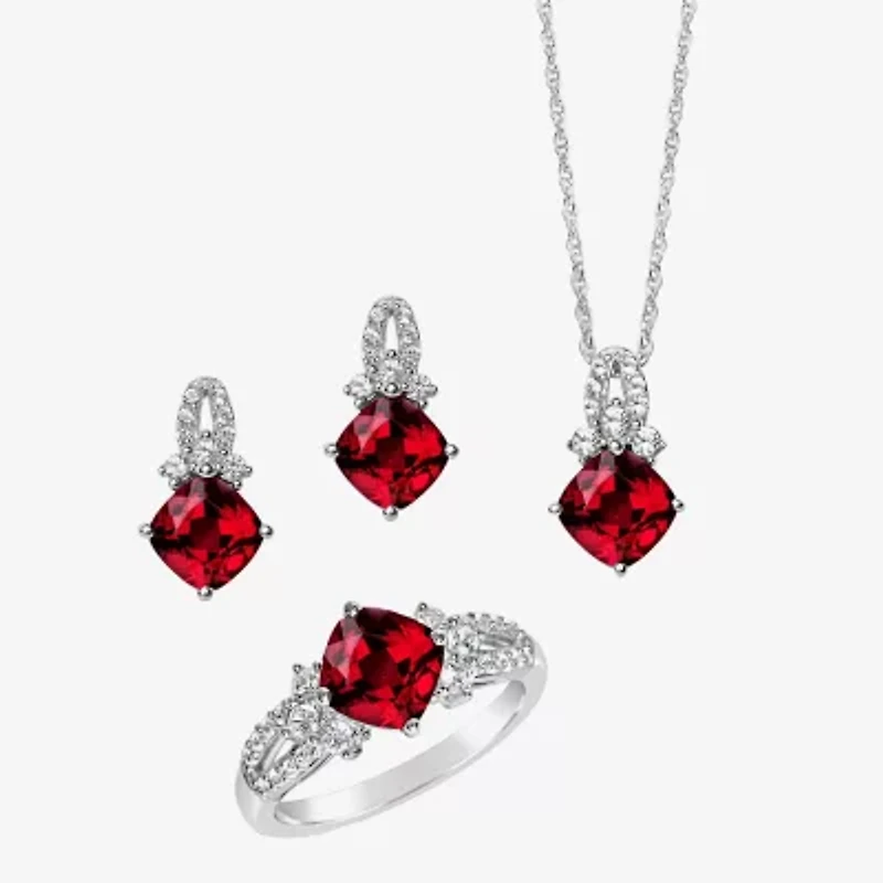 Lab Created Red Ruby Sterling Silver 13.5mm Diamond Stud Earrings