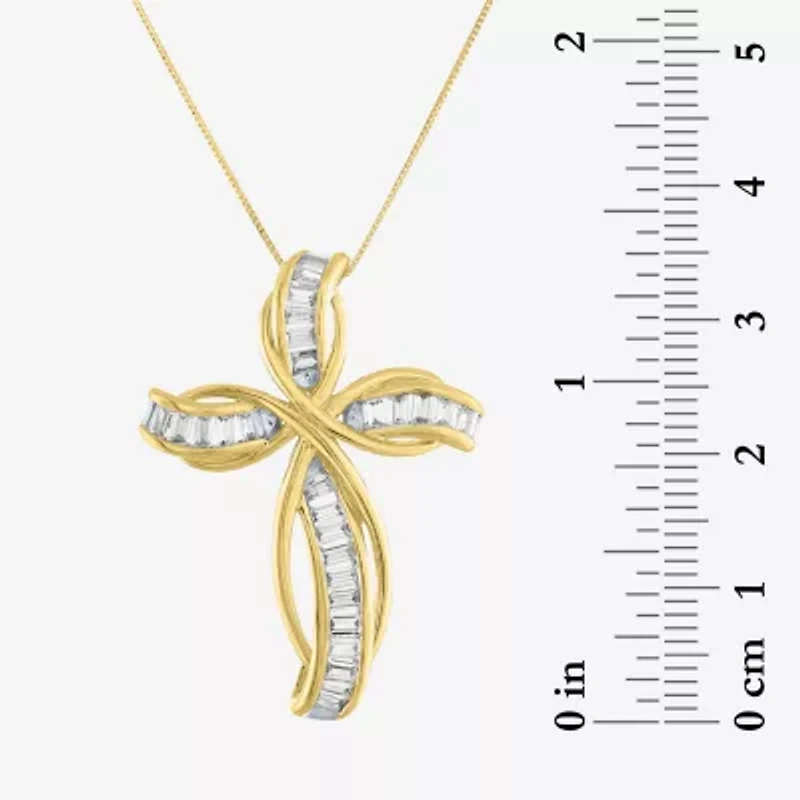 G-H / Si2-I1) Womens 1/ CT. T.W. Lab Grown White Diamond 10K Gold Cross 18 Inch Pendant Necklace