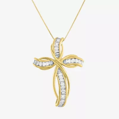 G-H / Si2-I1) Womens 1/ CT. T.W. Lab Grown White Diamond 10K Gold Cross 18 Inch Pendant Necklace