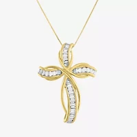 G-H / Si2-I1) Womens 1/ CT. T.W. Lab Grown White Diamond 10K Gold Cross 18 Inch Pendant Necklace