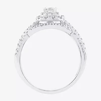 Womens 1/2 CT. T.W. Natural White Diamond 14K Gold Cushion Side Stone Halo Bridal Set