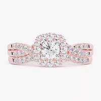Signature By Modern Bride (G-H / Si1-Si2) Womens 7/8 CT. T.W. Lab Grown White Diamond 10K Gold Side Stone Halo Bridal Set