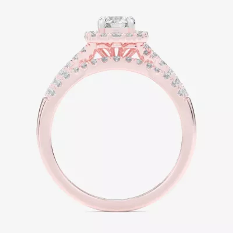 (G-H / Si1-Si2) Womens 7/8 CT. T.W. Lab Grown White Diamond 10K Gold Side Stone Halo Bridal Set