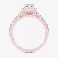 (G-H / Si1-Si2) Womens 7/8 CT. T.W. Lab Grown White Diamond 10K Gold Side Stone Halo Bridal Set