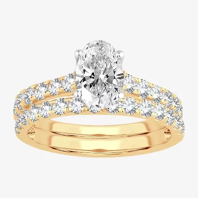 Signature By Modern Bride (H-I / Si1-Si2) Womens 2 CT. T.W. Lab Grown White Diamond 10K Gold Oval Bridal Set