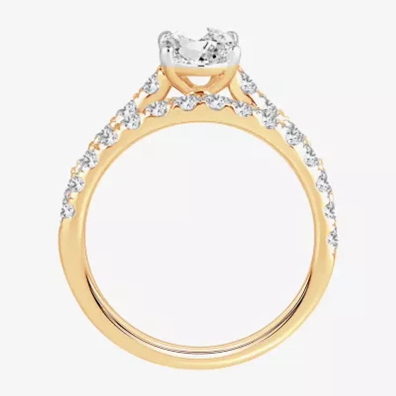 Signature By Modern Bride (H-I / Si1-Si2) Womens 2 CT. T.W. Lab Grown White Diamond 10K Gold Oval Bridal Set