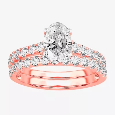 Signature By Modern Bride (H-I / Si1-Si2) Womens 2 CT. T.W. Lab Grown White Diamond 14K Rose Gold Oval Bridal Set