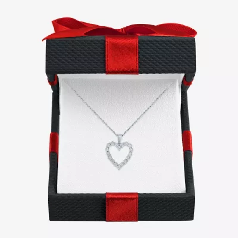 Yes, Please! Womens 1/10 CT. T.W. Lab Grown White Diamond Sterling Silver Heart 18 Inch Pendant Necklace