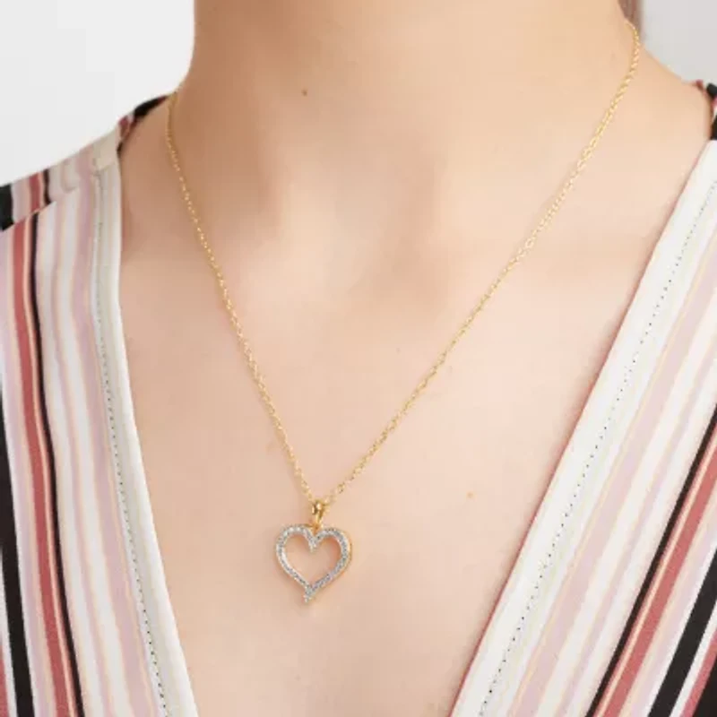 Sparkle Allure Internet Catalog Womens Natural White Diamond Accent 18K Gold Over Brass Heart 18 Inch Pendant Necklace