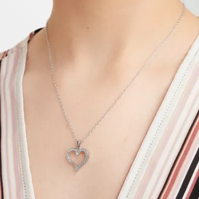 Sparkle Allure Womens Natural White Diamond Accent Pure Silver Over Brass Heart 18 Inch Pendant Necklace