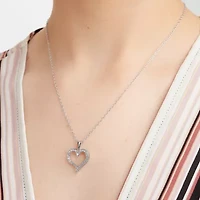 Sparkle Allure Womens Natural White Diamond Accent Pure Silver Over Brass Heart 18 Inch Pendant Necklace